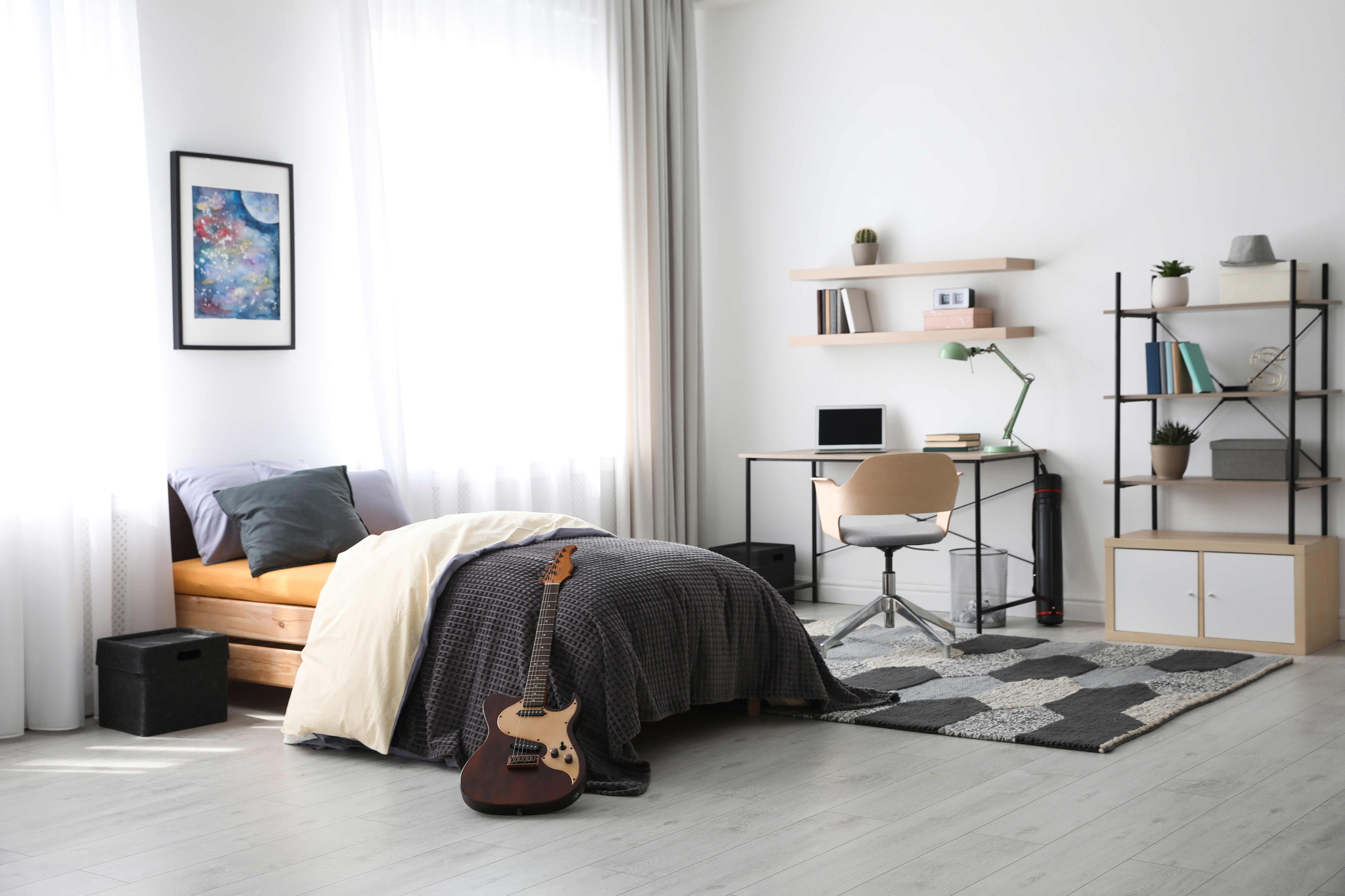 Modern-apartment-bedroom-room-interior-with-workplace-and-bed